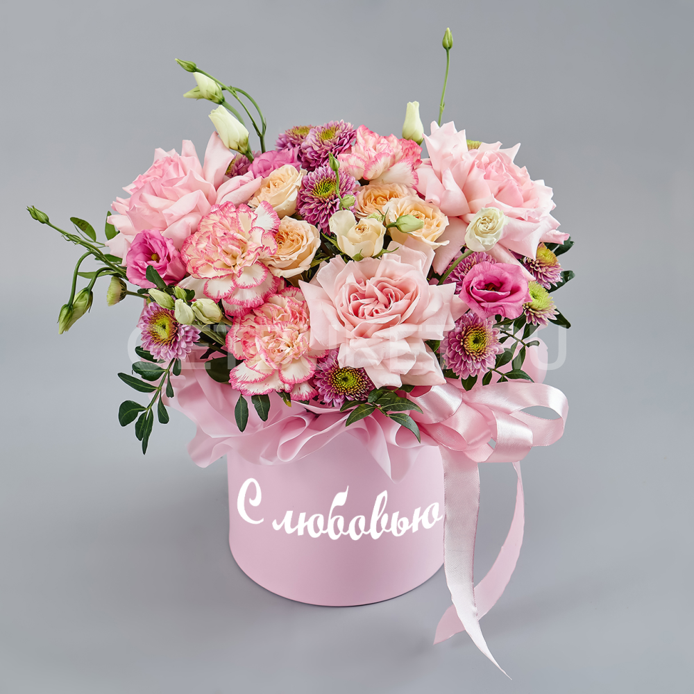 216939 Цветочная композиция "С любовью" в шляпной коробке